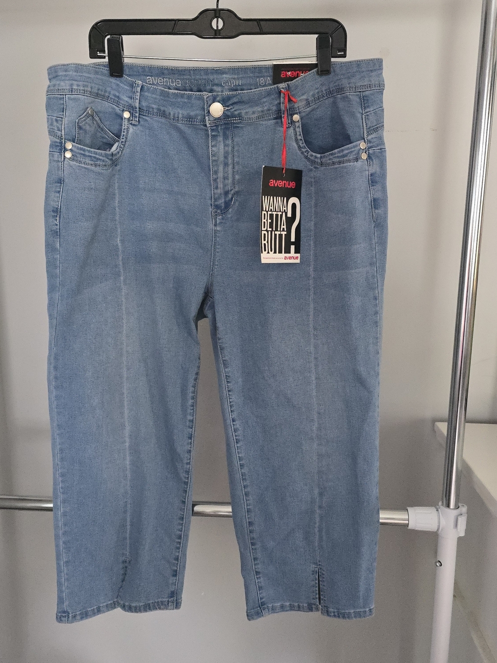Avenue Light Blue Stretch Denim Capris - Avenue